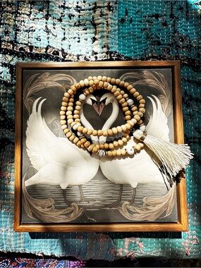 Wood bracelet trio.  White tassel & howlite stone accent beads.